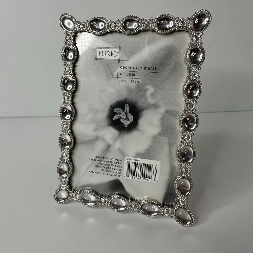 Furio Decorative Metals 4x6 Picture Frame‎ Silver Tone Mirrored Stones Standing